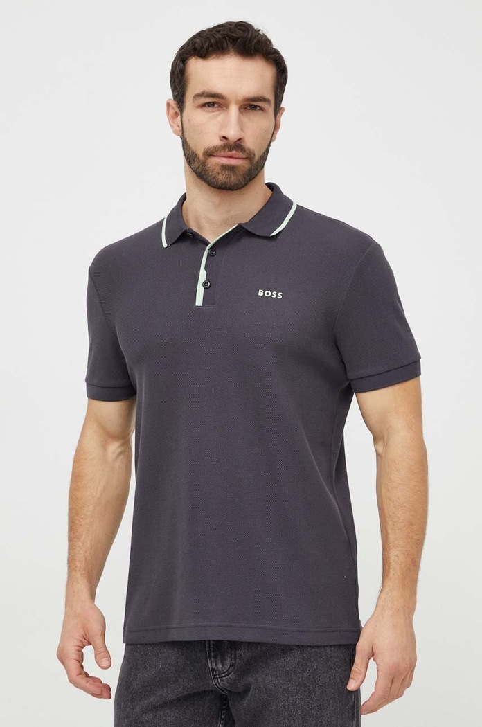 Pamučna polo majica Boss Green bez uzorka siva 50512742