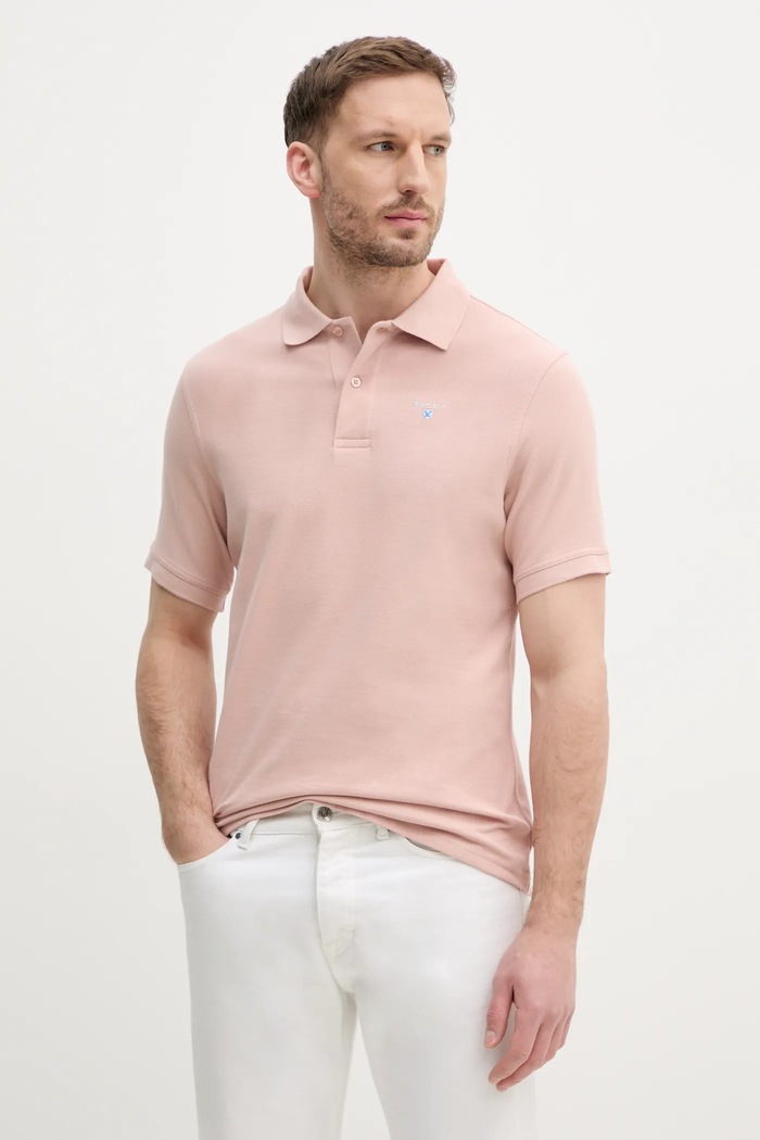 Barbour πόλο ανδρικό βαμβακερό ESSENTIALS ροζ MML0358