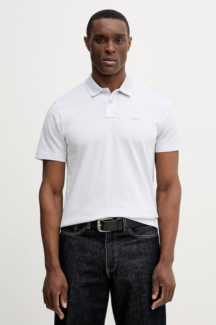 BOSS Orange polo bărbătesc din bumbac PeoxfordNew regular gri 50507814