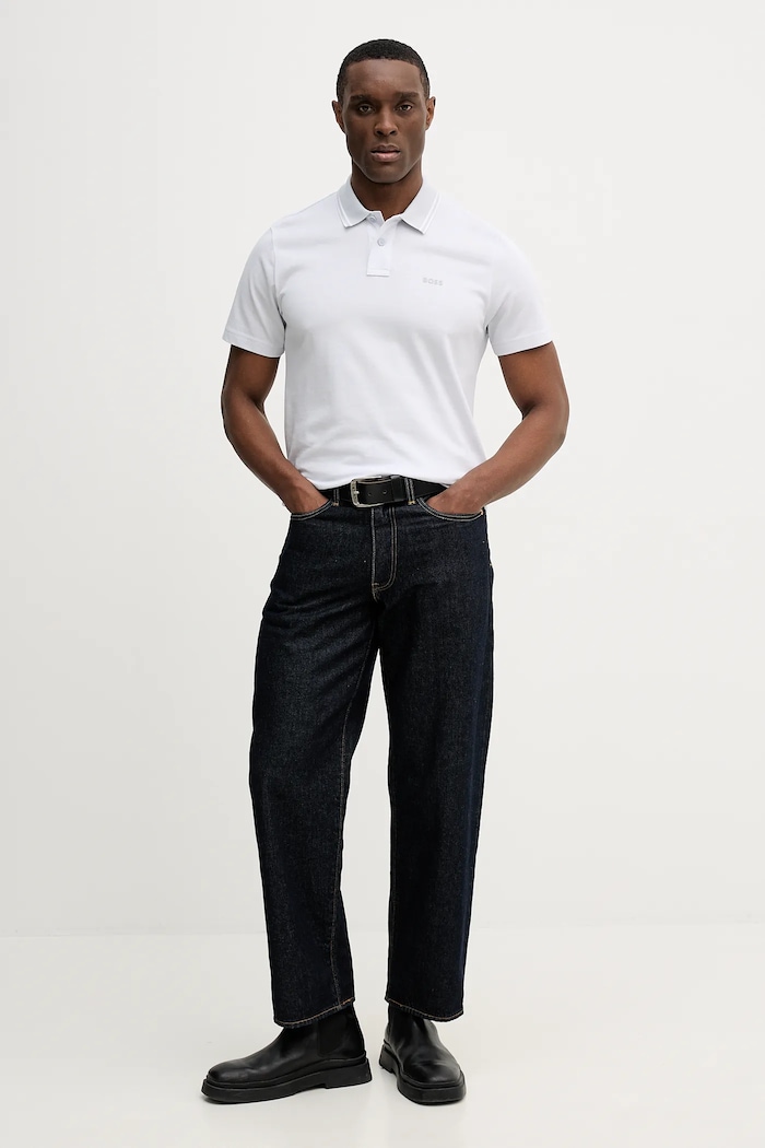 BOSS Orange polo bărbătesc din bumbac PeoxfordNew 50507814 gri SS26