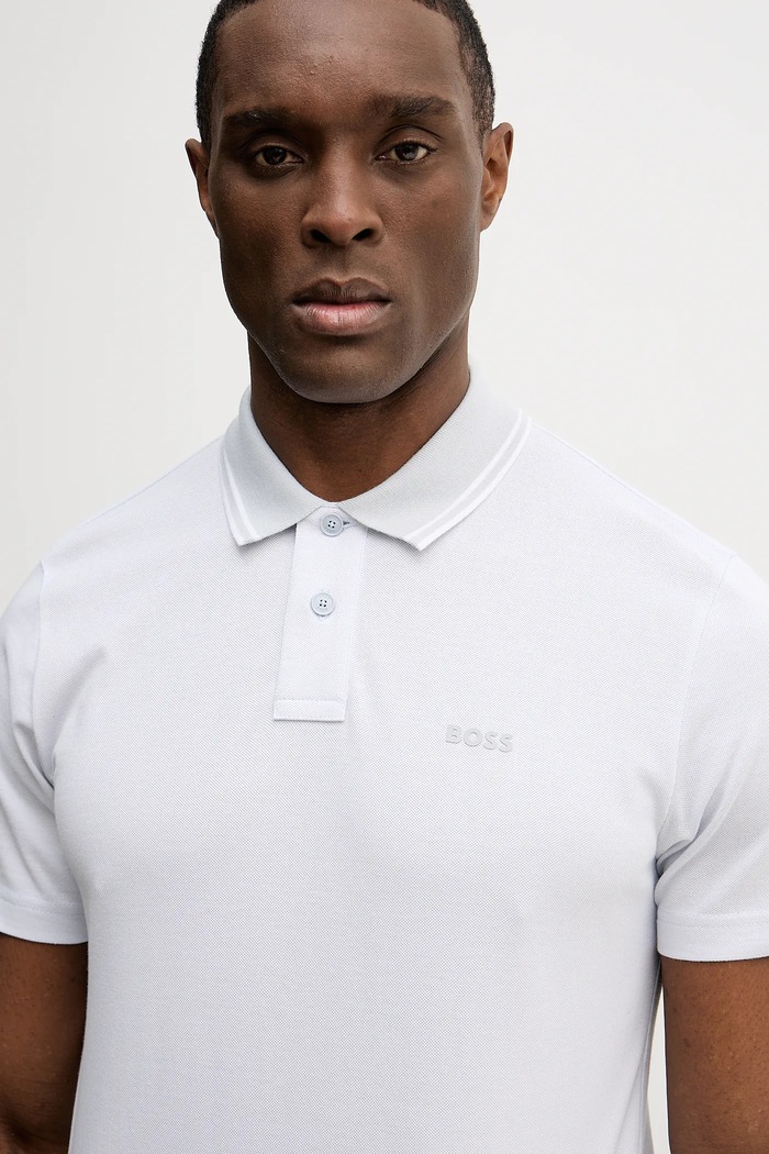 BOSS Orange polo bărbătesc din bumbac PeoxfordNew gri 50507814