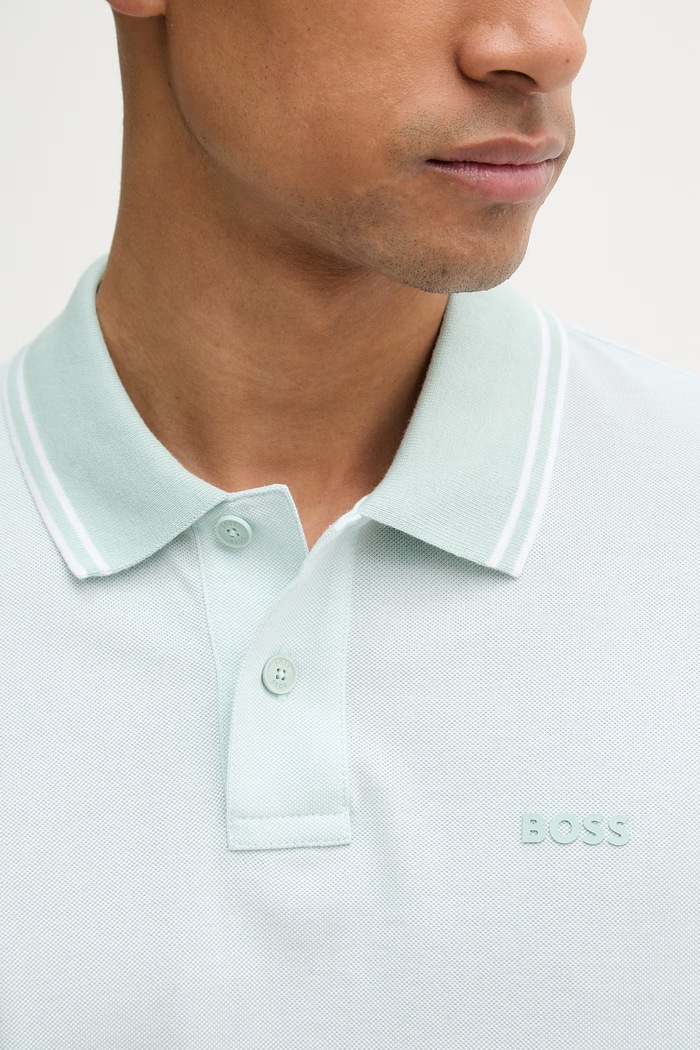BOSS Orange polo męskie bawełniane PeoxfordNew 50507814 turkusowy
