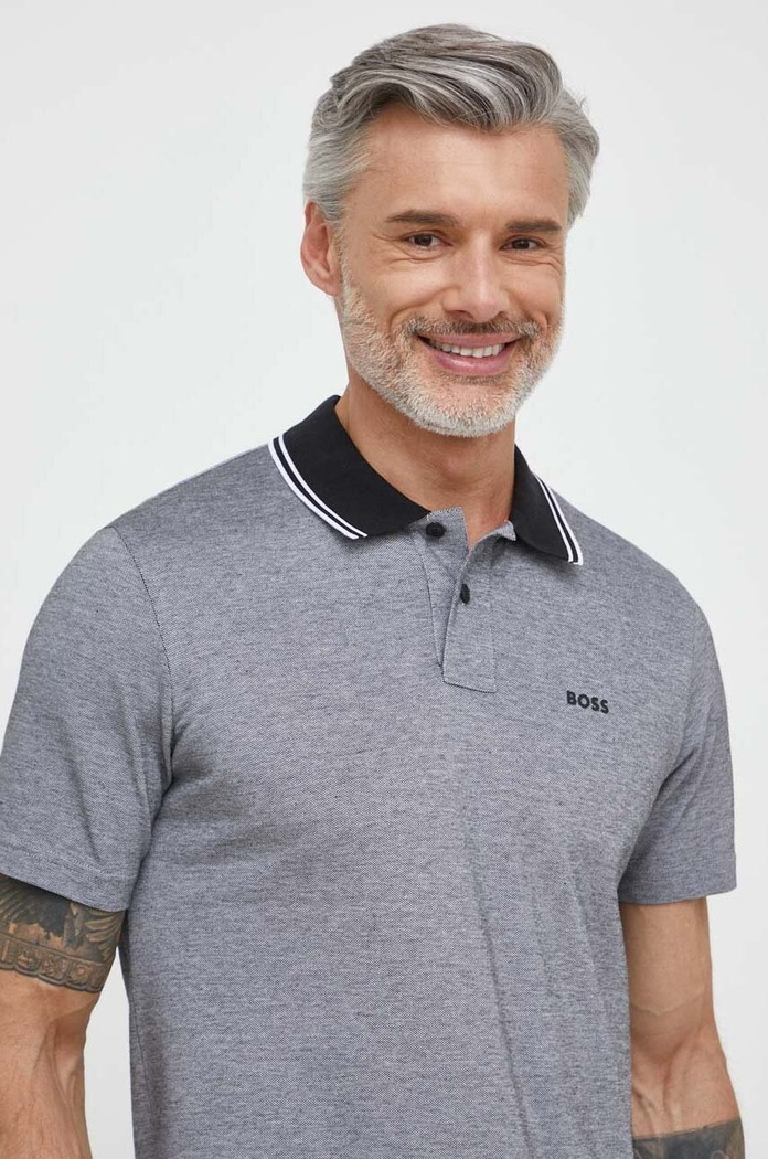 BOSS Orange polo pánské bavlněné PeoxfordNew 50507814 šedá SS26