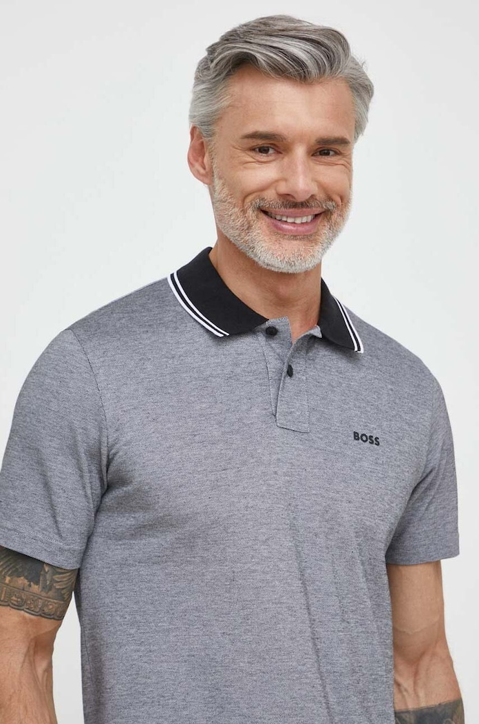 BOSS Orange polo pánské bavlněné PeoxfordNew 50507814 šedá SS26