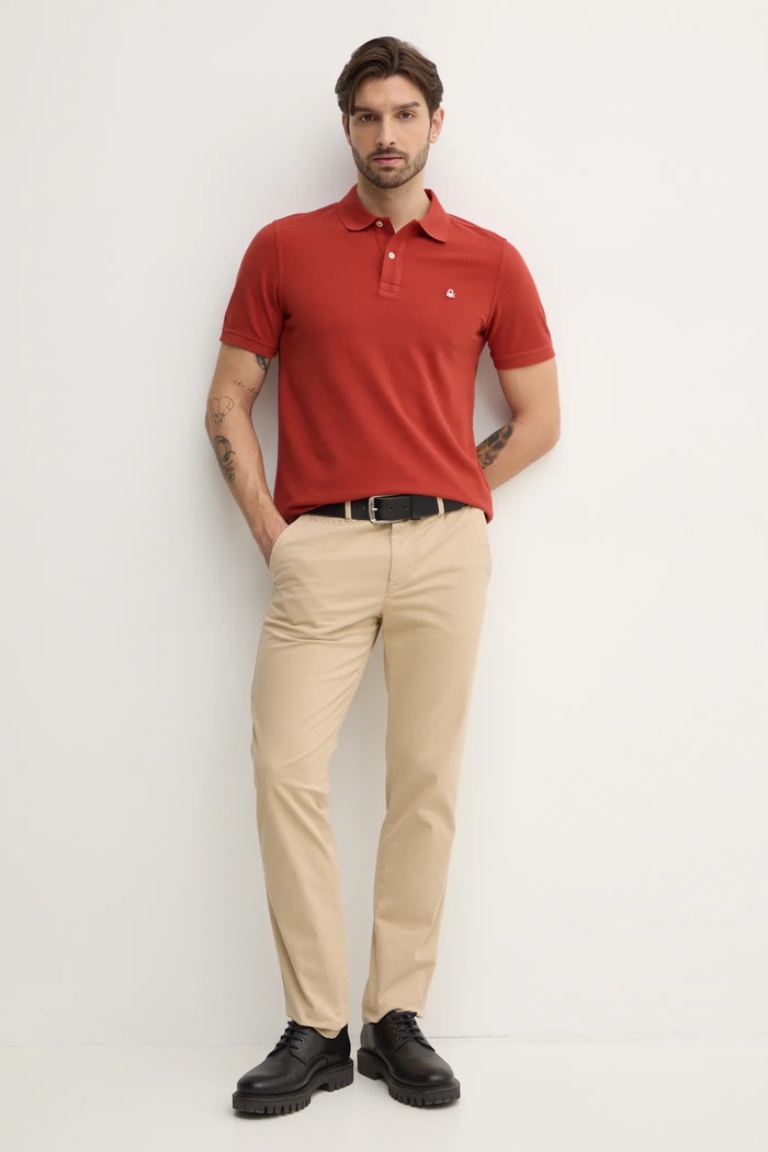 Памучна тениска с яка United Colors of Benetton 3089J3179 оранжев AA00