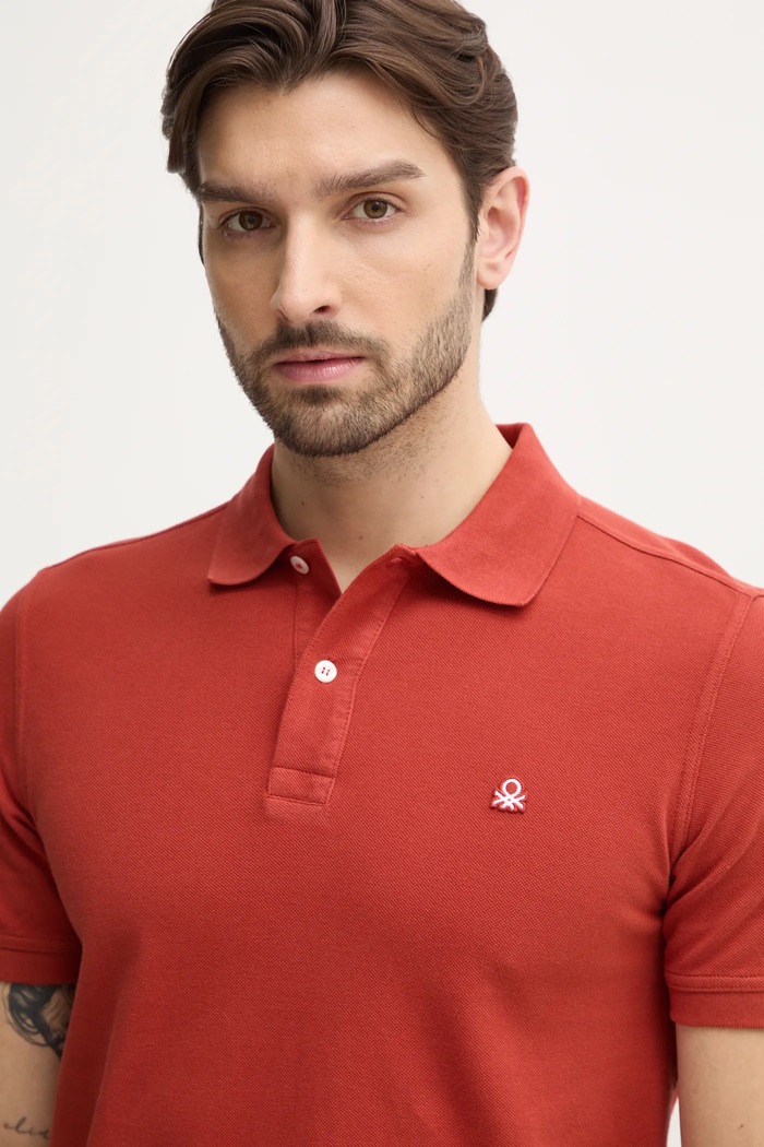 Памучна тениска с яка United Colors of Benetton оранжев 3089J3179