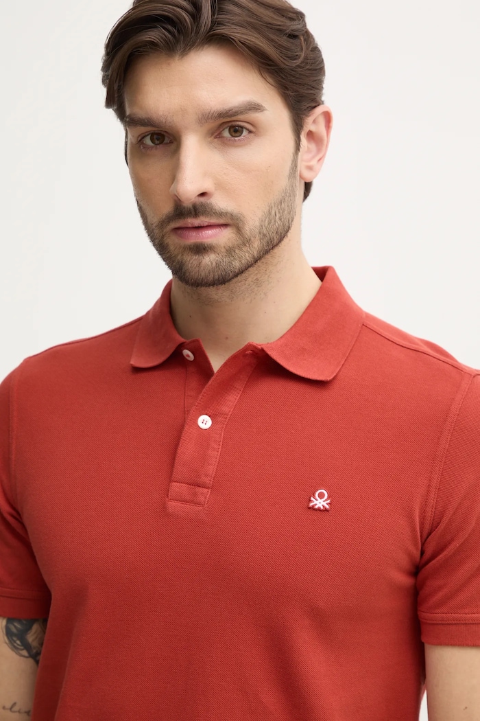 Памучна тениска с яка United Colors of Benetton оранжев 3089J3179