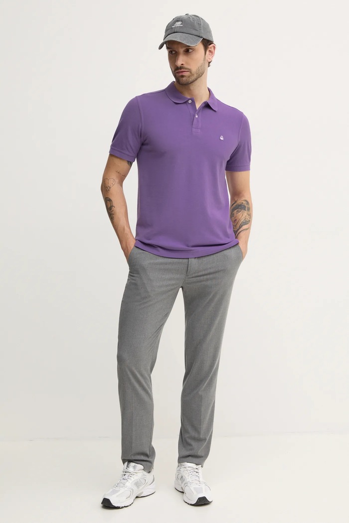 Pamučna polo majica United Colors of Benetton 3089J3179 ljubičasta AA00