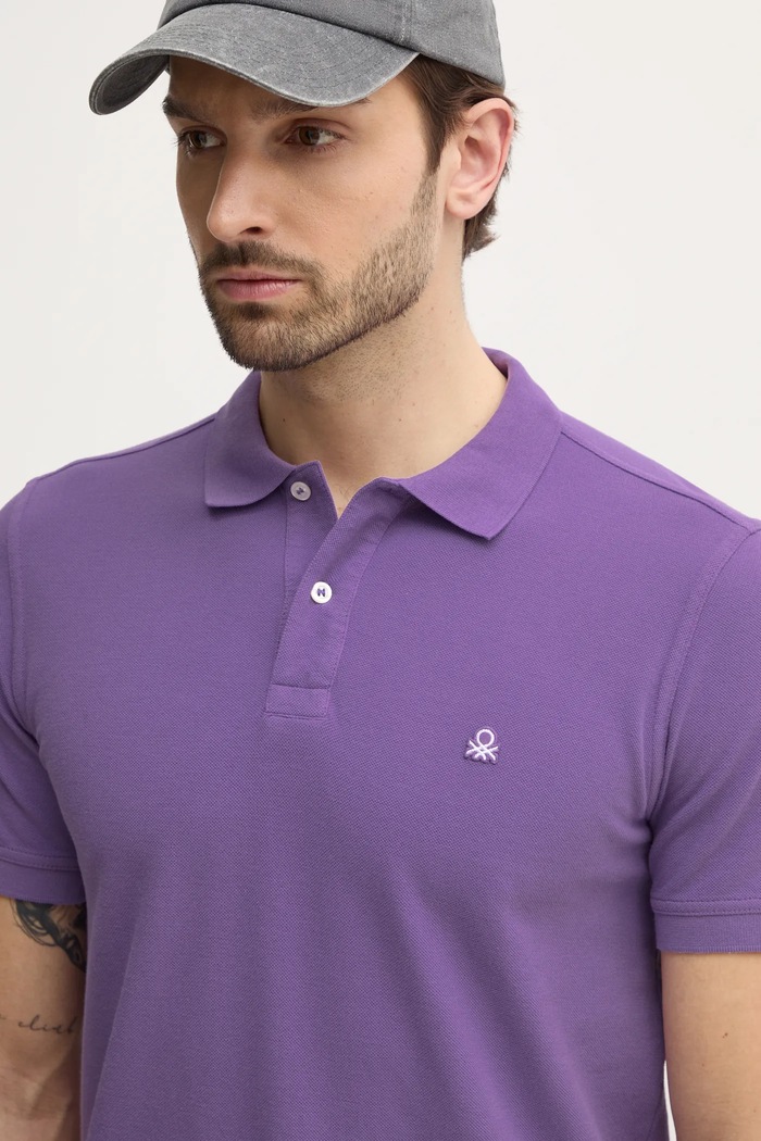 Pamučna polo majica United Colors of Benetton ljubičasta 3089J3179