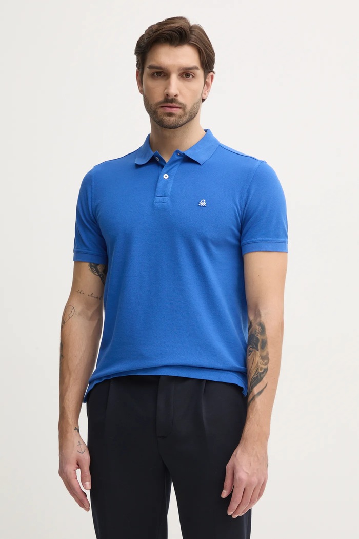 Bombažen polo United Colors of Benetton Brez vzorca vijolična 3089J3179