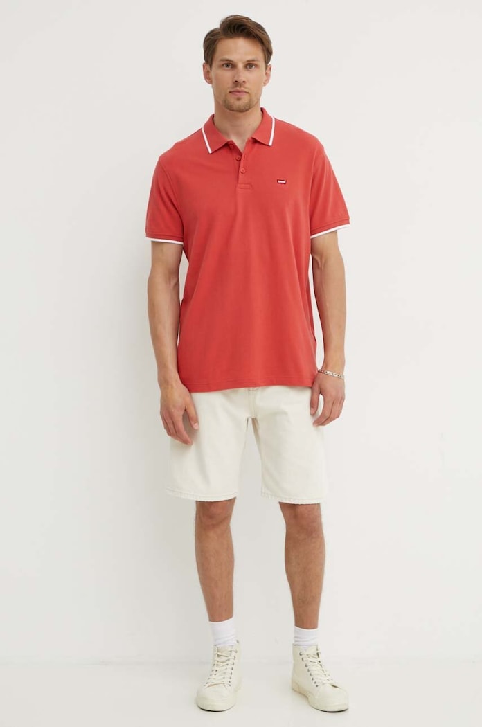 Βαμβακερό μπλουζάκι πόλο Levi's 35883 κόκκινο SS25