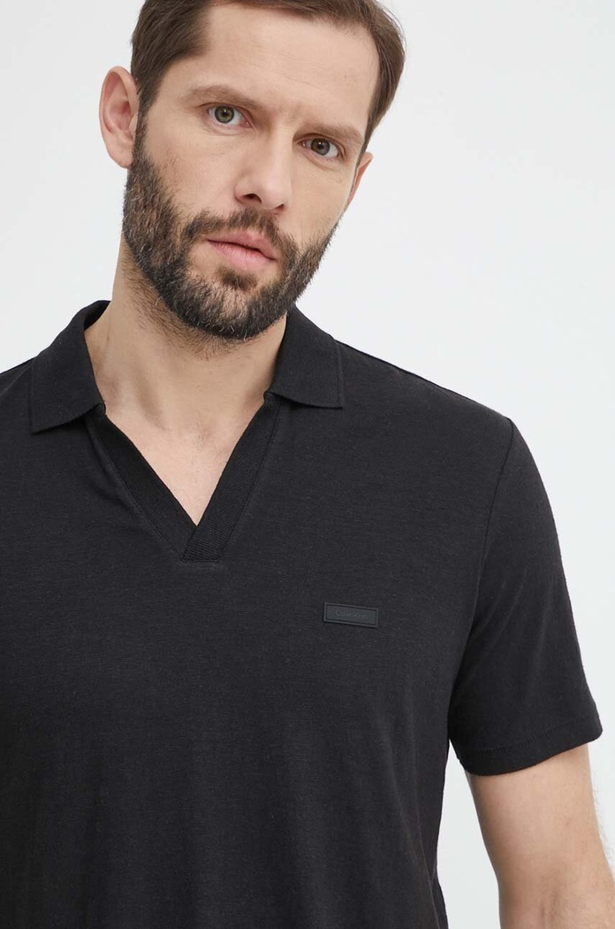 Πόλο με μείγμα με λινό Calvin Klein κανονικό μαύρο K10K112959