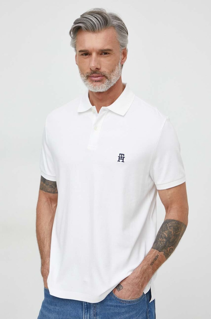 Βαμβακερό μπλουζάκι πόλο Tommy Hilfiger κανονικό λευκό MW0MW34783