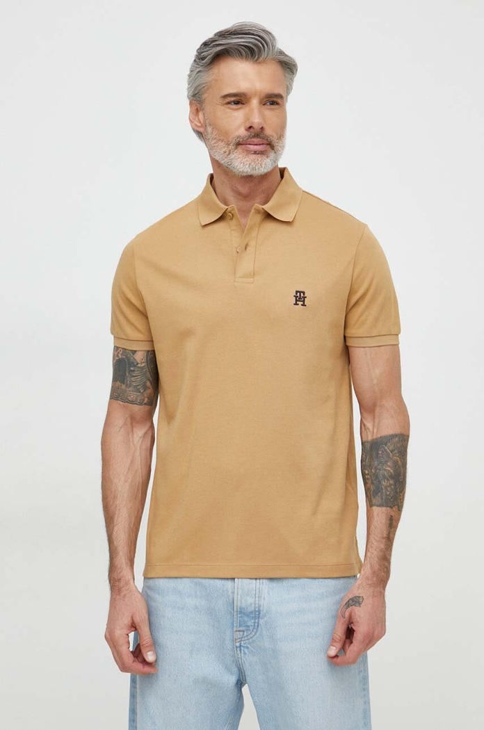 Βαμβακερό μπλουζάκι πόλο Tommy Hilfiger κανονικό μπεζ MW0MW34783