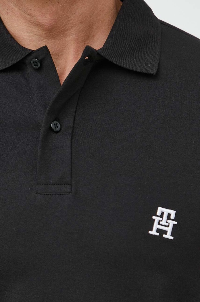 Βαμβακερό μπλουζάκι πόλο Tommy Hilfiger μαύρο MW0MW34783