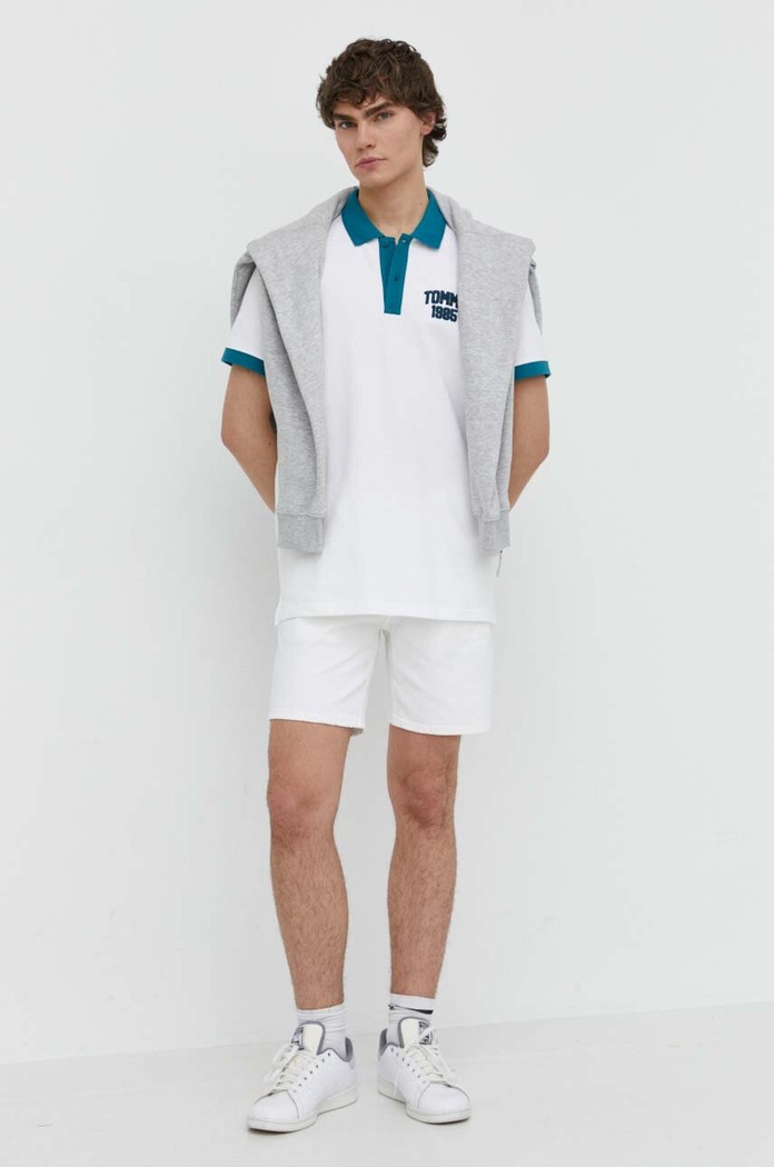 Βαμβακερό μπλουζάκι πόλο Tommy Jeans DM0DM18919 λευκό SS24