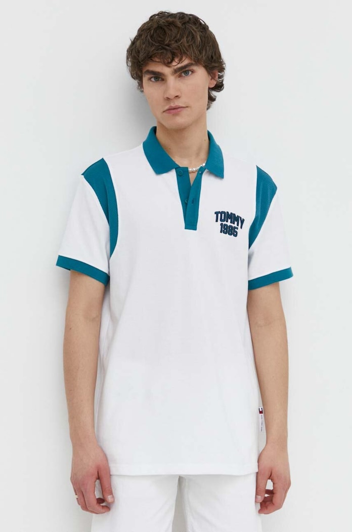 Βαμβακερό μπλουζάκι πόλο Tommy Jeans λευκό DM0DM18919