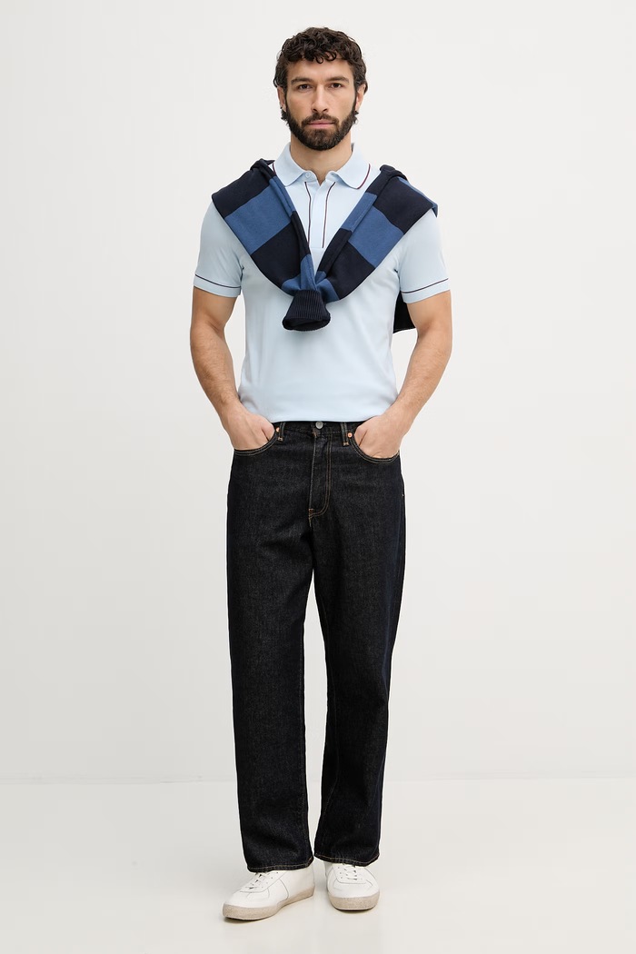 Lacoste тениска с яка мъжка от памук с еластан PH8184 син SS26