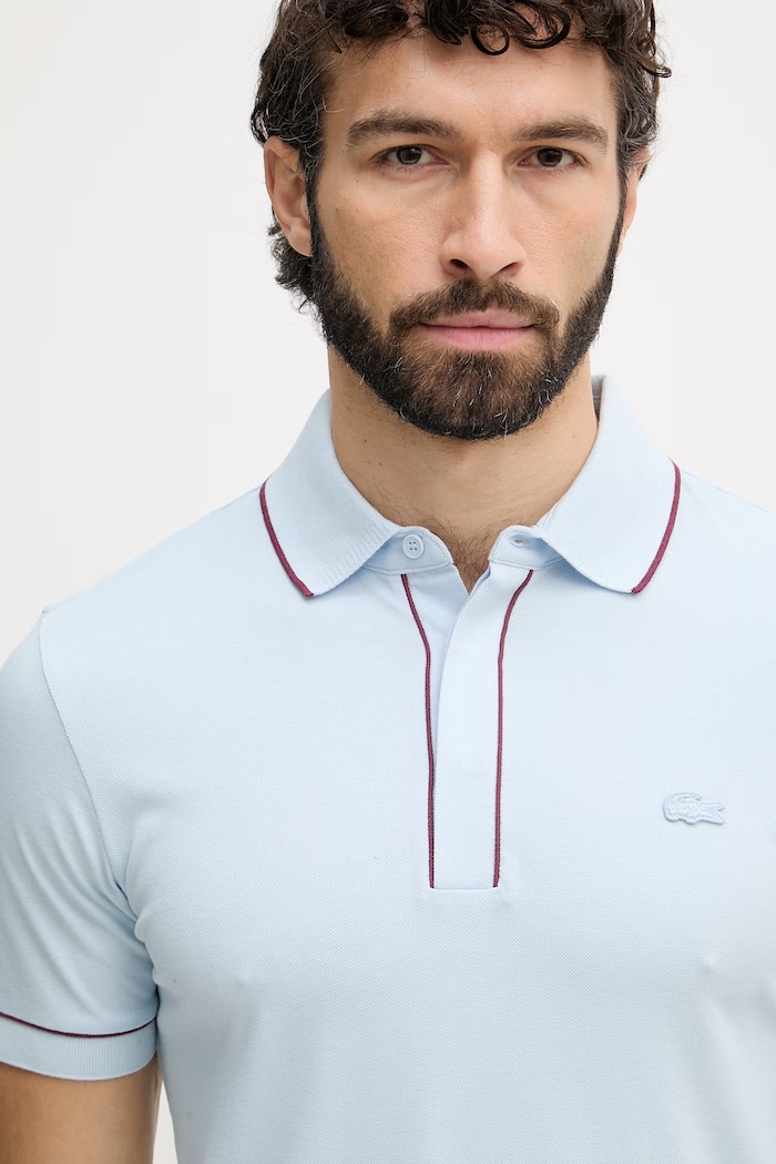 Lacoste тениска с яка мъжка от памук с еластан син PH8184