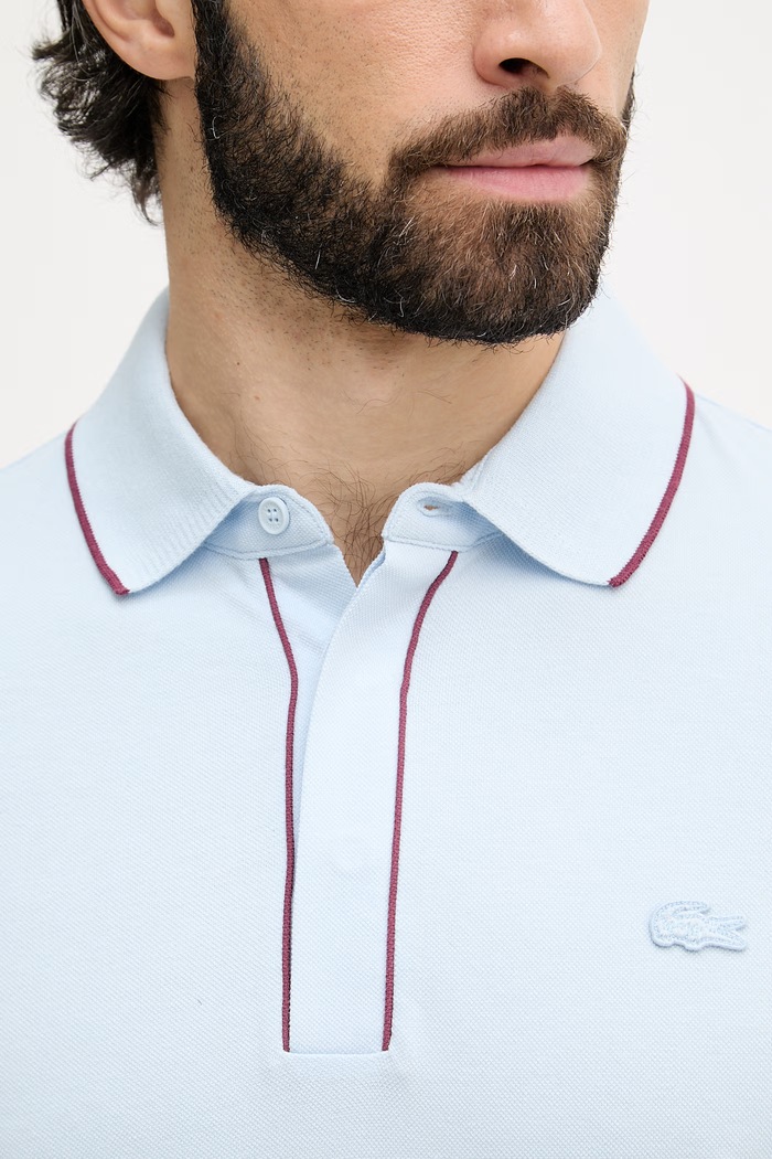 Lacoste тениска с яка мъжка от памук с еластан PH8184 син
