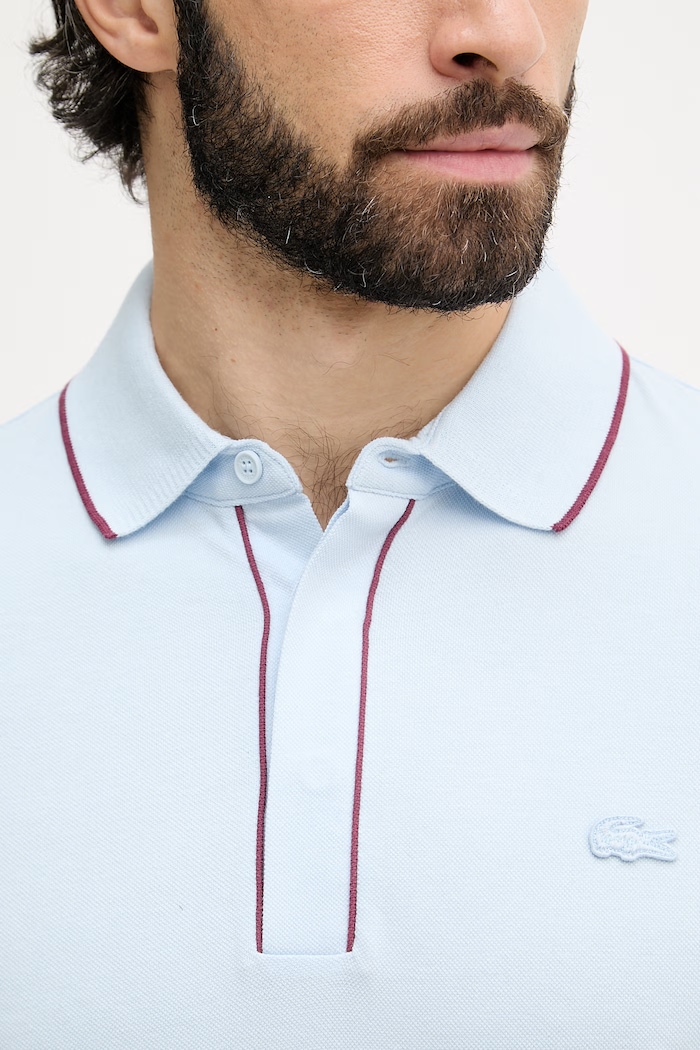 Lacoste тениска с яка мъжка от памук с еластан PH8184 син
