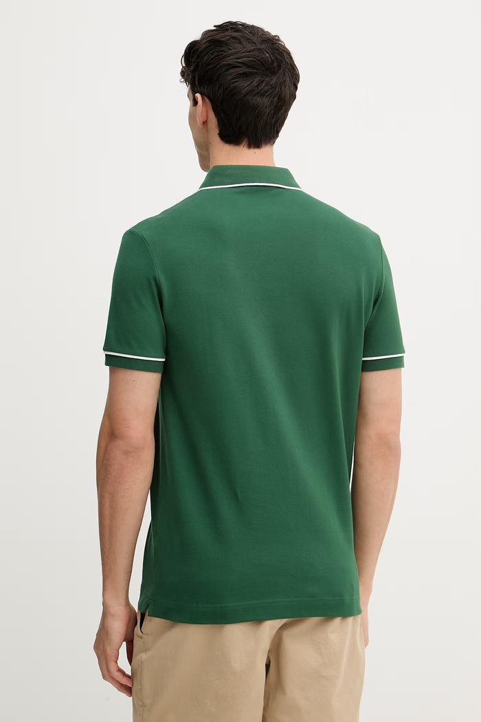 Дрехи Lacoste тениска с яка мъжка от памук с еластан PH8184 зелен