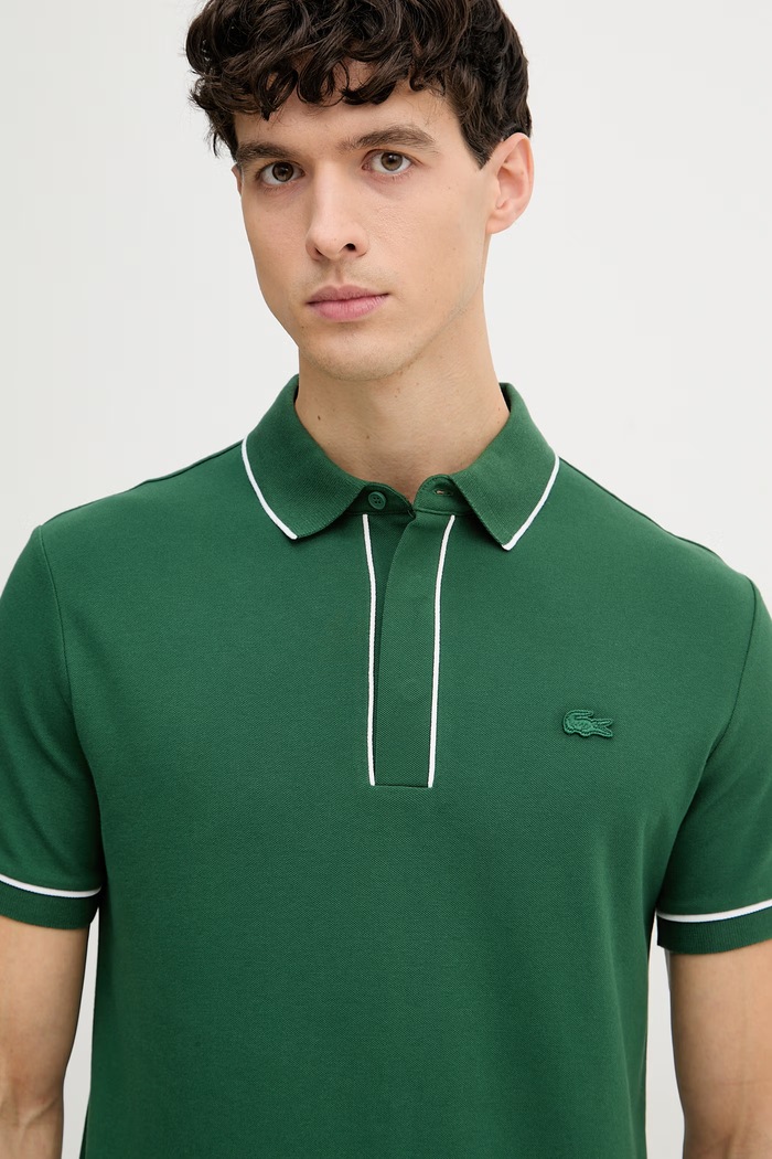 Lacoste тениска с яка мъжка от памук с еластан зелен PH8184