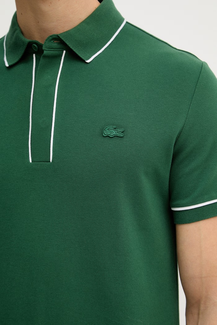 Lacoste тениска с яка мъжка от памук с еластан PH8184 зелен