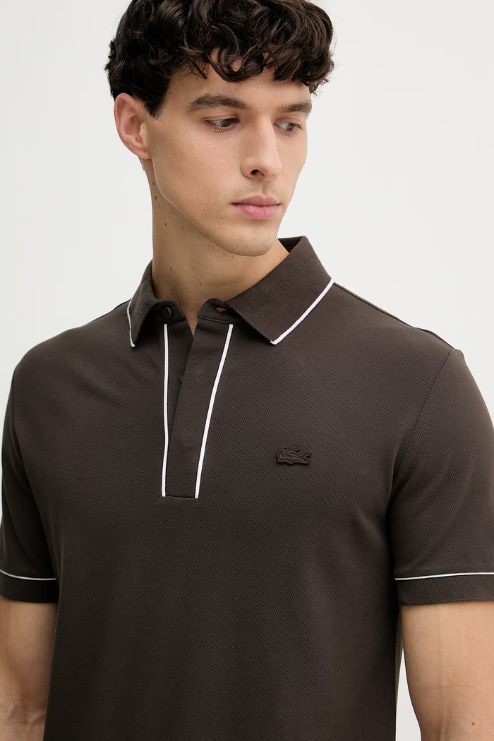 Lacoste Πόλο ανδρικό βαμβάκι με ελαστάν καφέ PH8184