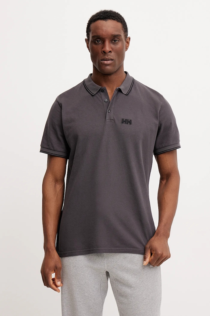 Bavlněné polo tričko Helly Hansen hladký šedá 34297