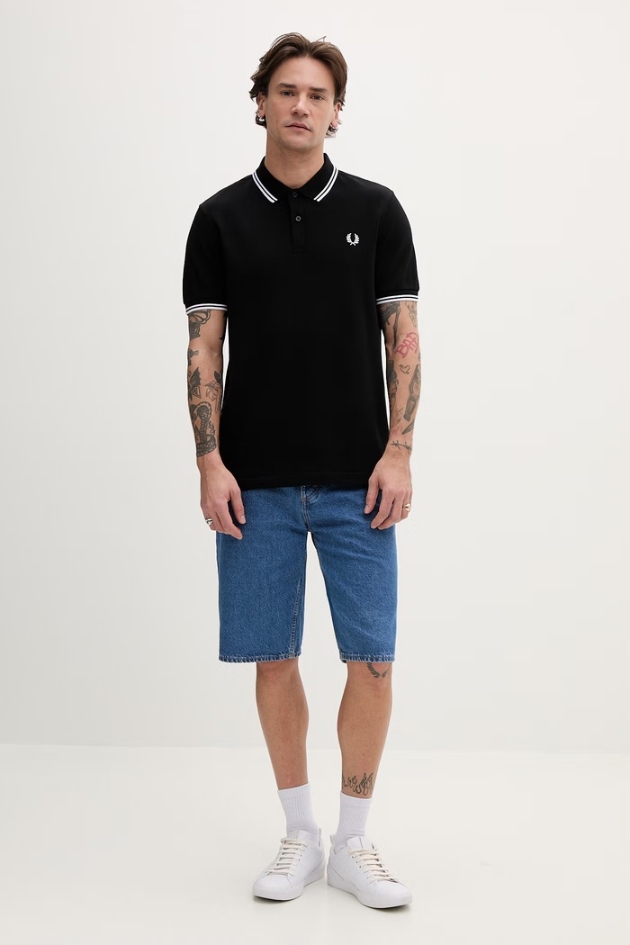 Bombažen polo Fred Perry Twin Tipped Shirt M3600.350 črna AA00
