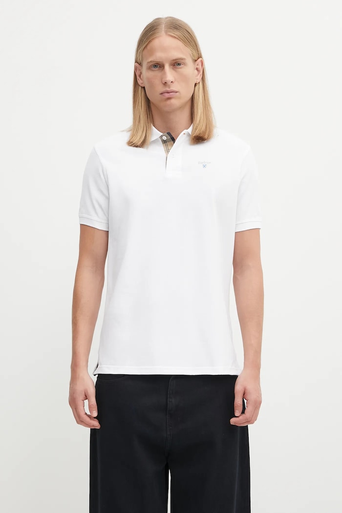 Barbour polo in cotone da uomo regolare bianco MML0012