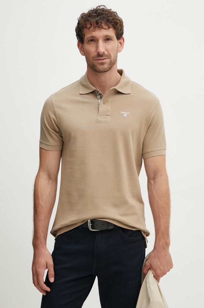 Barbour polo męskie bawełniane regular beżowy MML0012