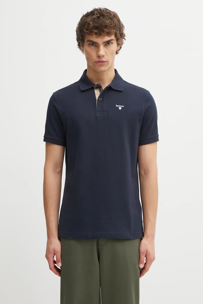 Barbour polo in cotone da uomo regolare blu navy MML0012