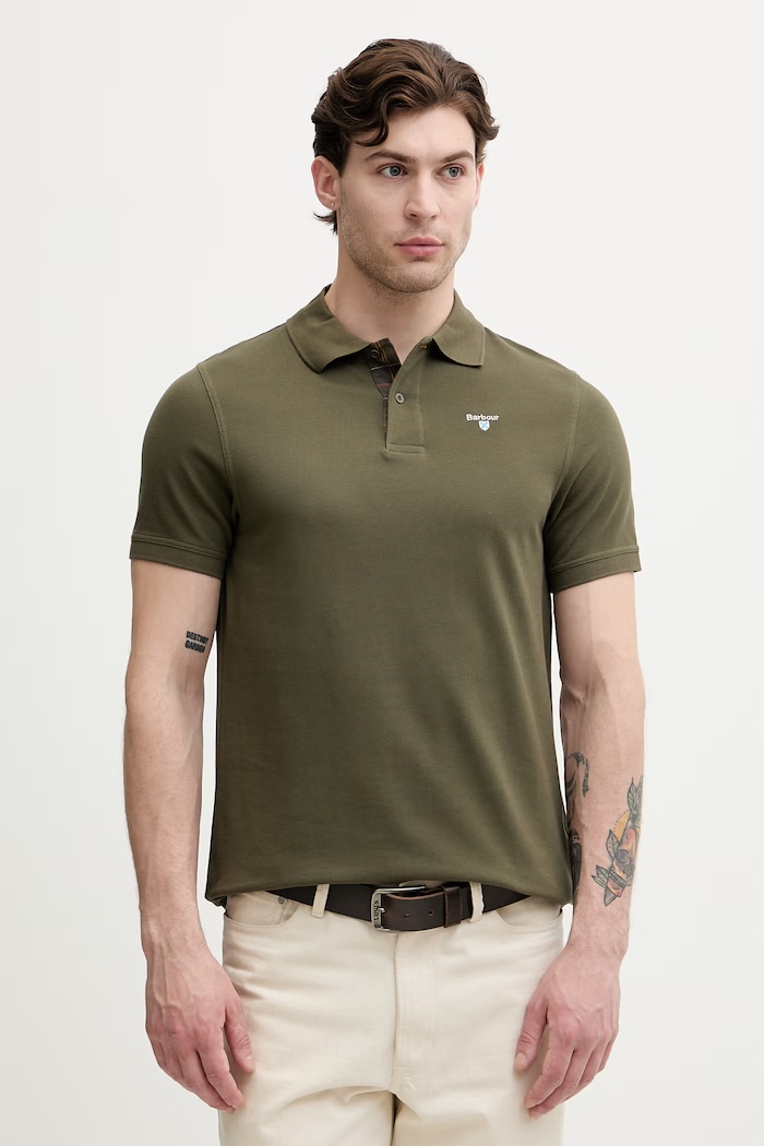 Barbour polo męskie bawełniane regular zielony MML0012