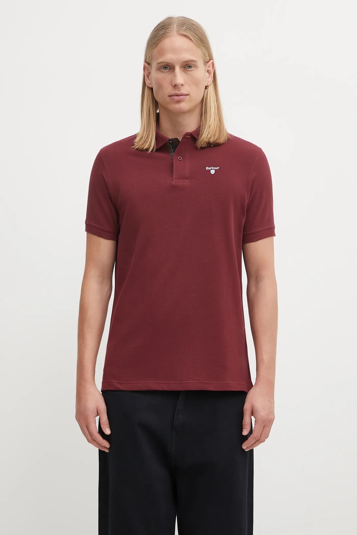 Barbour polo din bumbac pentru bărbați burgundia MML0012