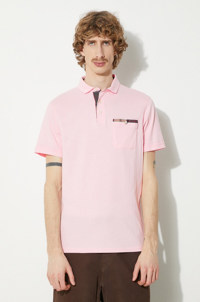 Bavlněné polo tričko Barbour Corpatch Polo hladký růžová MML1071