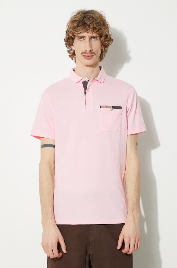 Bavlněné polo tričko Barbour Corpatch Polo hladký růžová MML1071