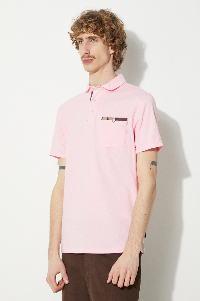 Bavlněné polo tričko Barbour Corpatch Polo růžová MML1071