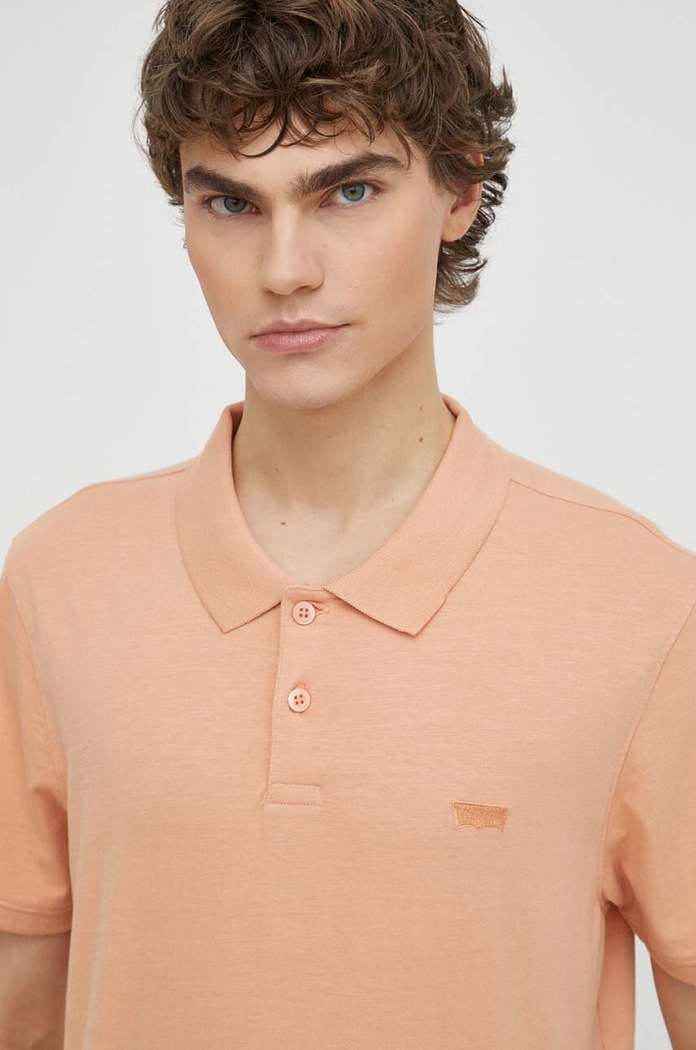 Βαμβακερό μπλουζάκι πόλο Levi's slim πορτοκαλί A4842