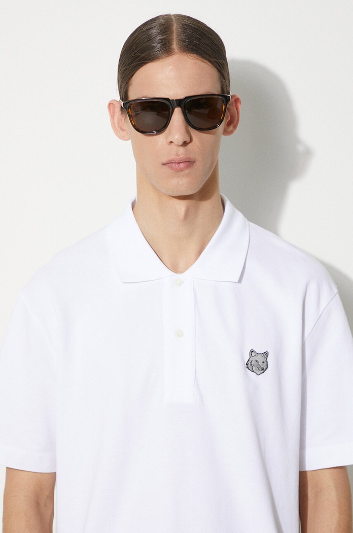 Maison Kitsuné cotton polo shirt Bold Fox Head Patch Comfort Polo MM00207KJ7010 white