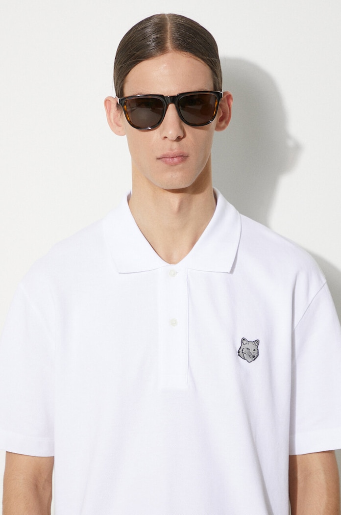 Maison Kitsuné cotton polo shirt Bold Fox Head Patch Comfort Polo MM00207KJ7010 white