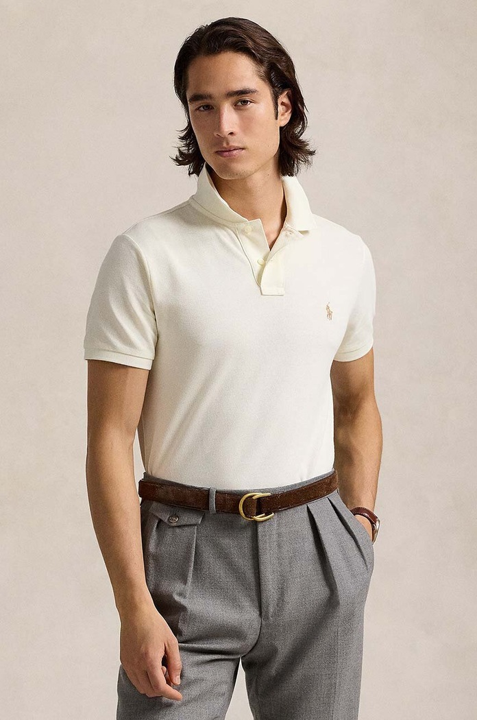 Polo Ralph Lauren πόλο βαμβακερό ανδρικό slim μπεζ 710680784