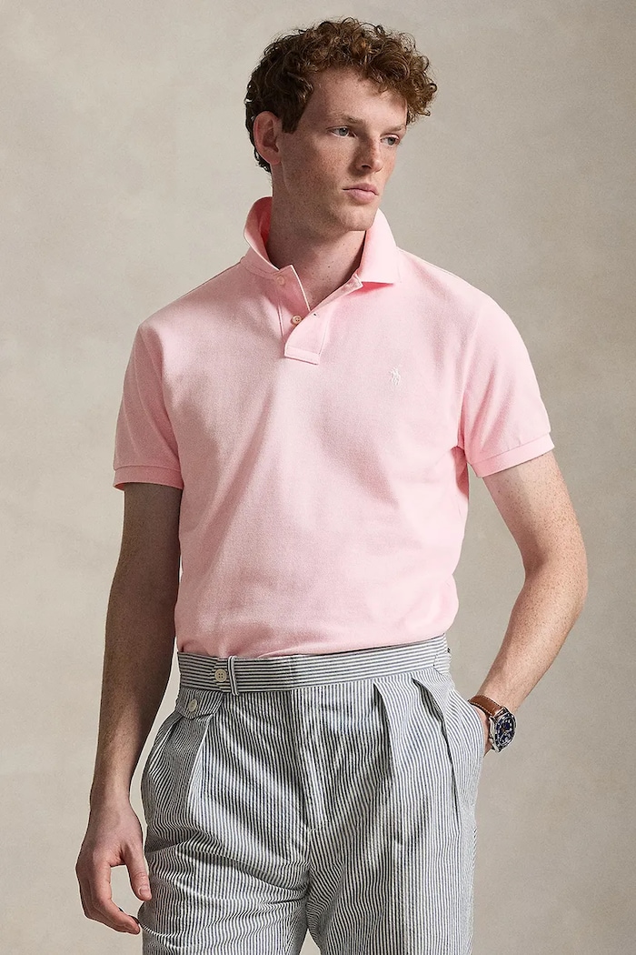 Polo Ralph Lauren πόλο βαμβακερό ανδρικό slim ροζ 710680784