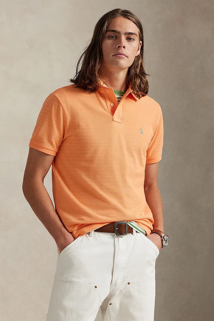Polo Ralph Lauren πόλο βαμβακερό ανδρικό slim πορτοκαλί 710680784
