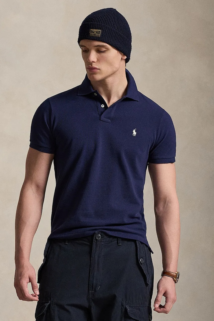 Polo Ralph Lauren polo pentru bărbați din bumbac slim bleumarin 710680784