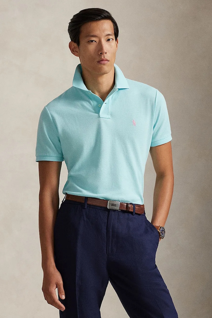 Polo Ralph Lauren πόλο Ανδρικό βαμβακερό slim τιρκουάζ 710680784