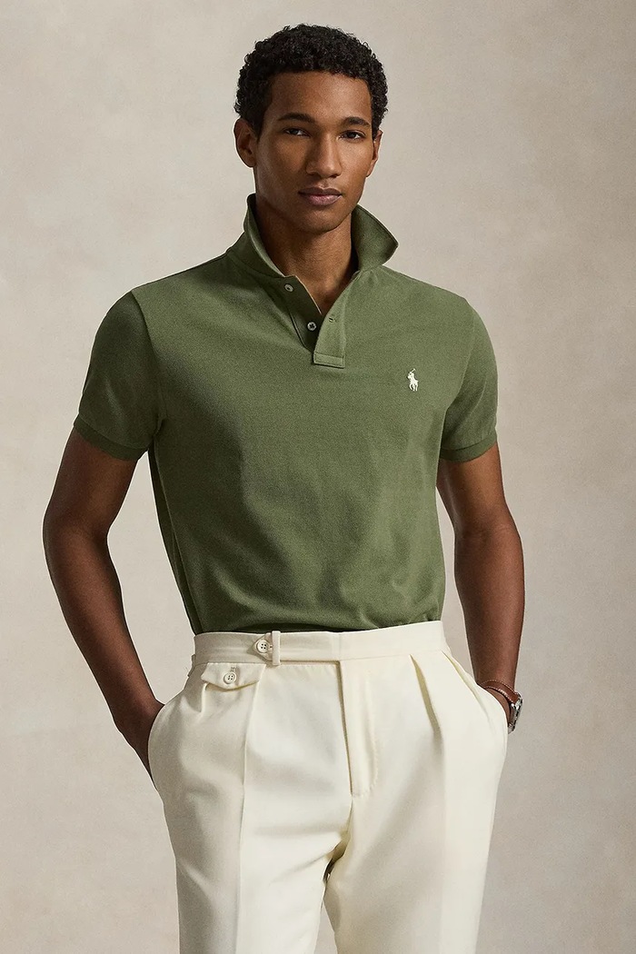 Polo Ralph Lauren Πόλο βαμβακερό ανδρικό slim πράσινο 710680784