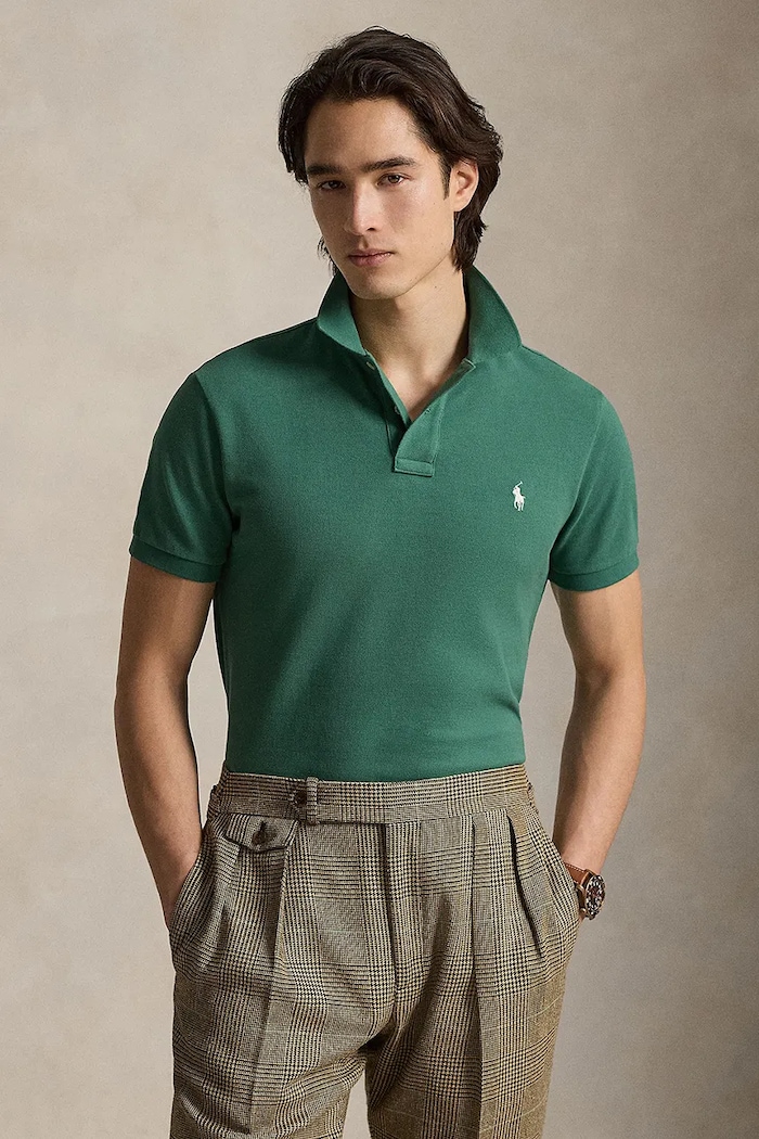 Polo Ralph Lauren тениска с яка мъжка от памук вталена зелен 710680784
