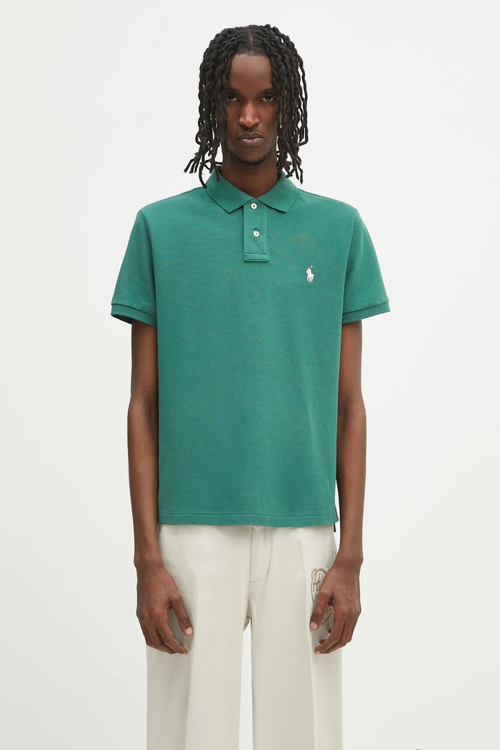 Polo Ralph Lauren Πόλο βαμβακερό ανδρικό slim πράσινο 710680784